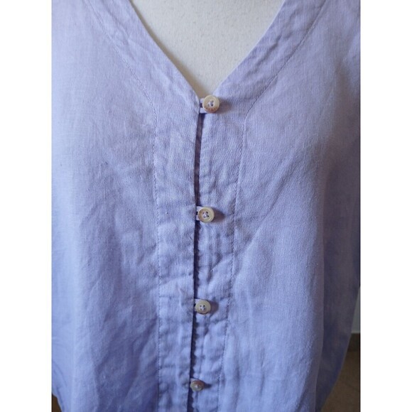 Cremieux Women's Light Purple L 100% Linen V-Neck Short Sleeve Front Tie Blouse - Picture 8 of 16